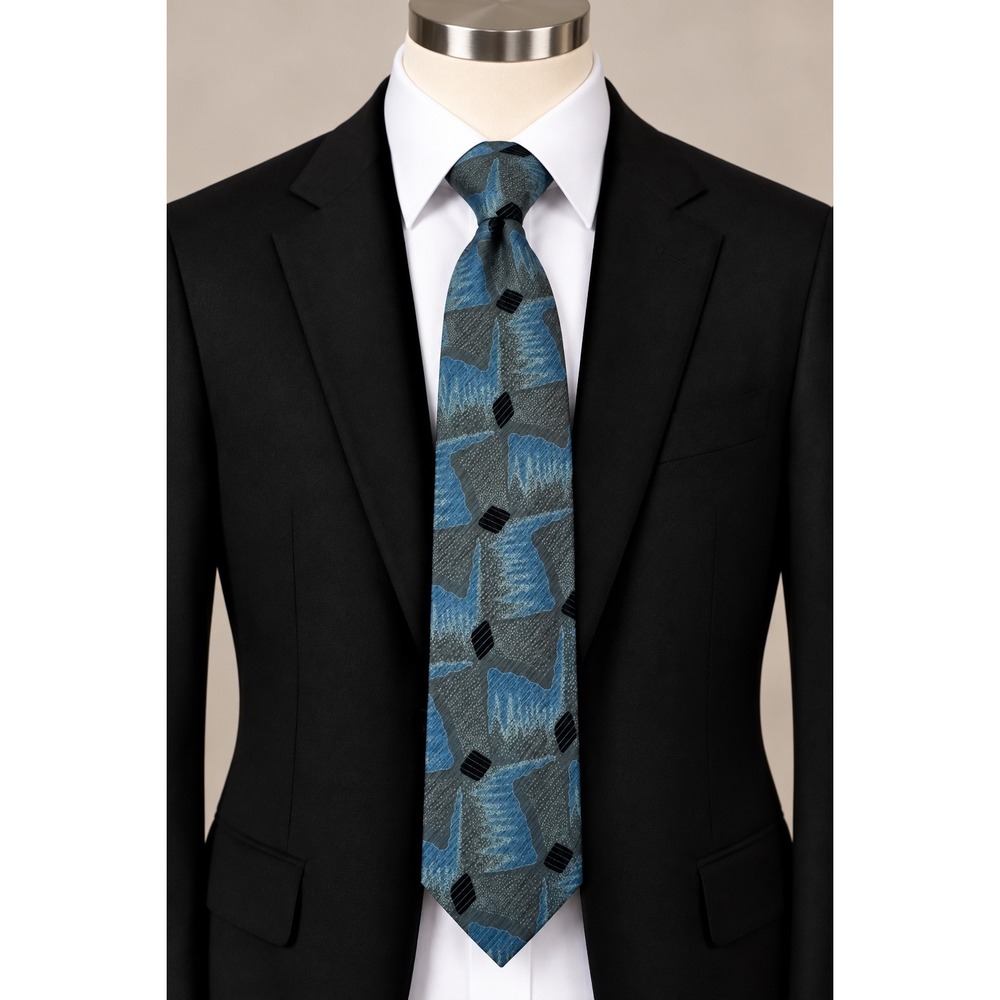 Giorgio Armani Silk Tie Mens Blue Grey Geometric Abstract Vintage 90s Italy